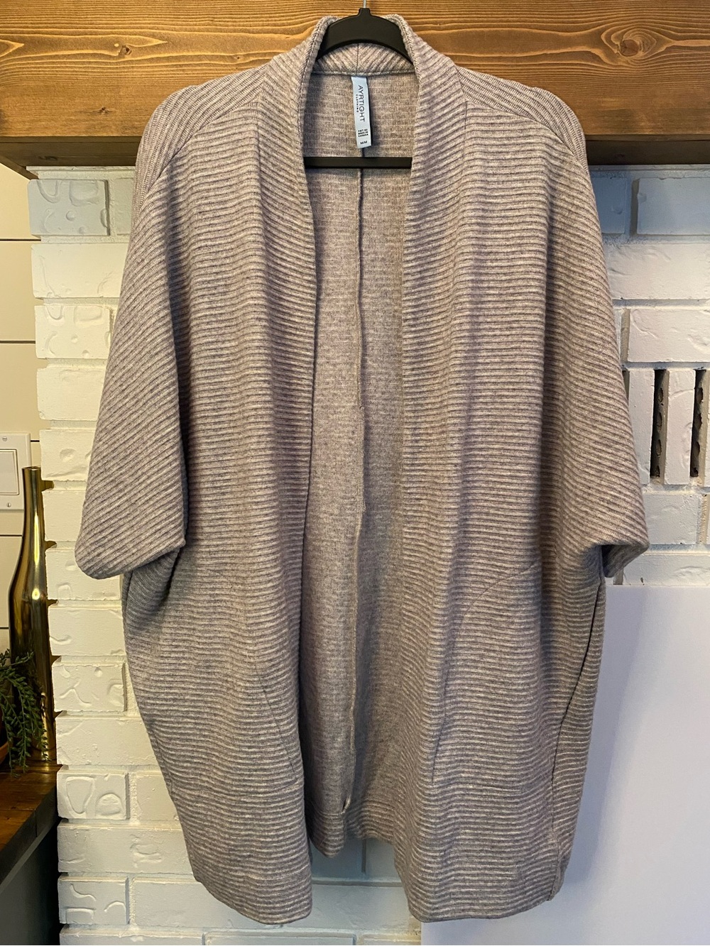 🇨🇦 AYRTIGHT Oversized Rib Knit Open Front Cardigan Sweater Gray M Made in Canada